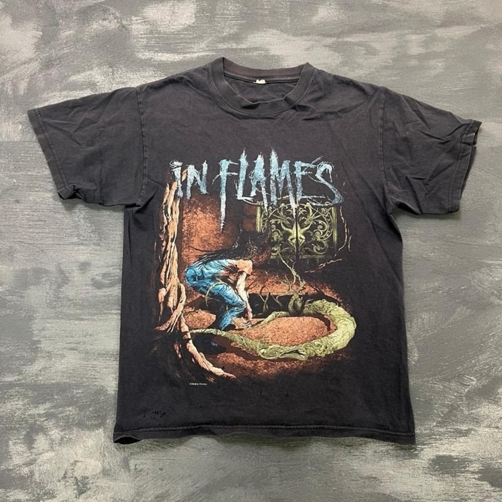 Vintage In‎ Flames Shirt Mens Medium Black 2008 Tour North America